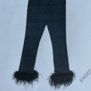 Veronica Beard black jeans with ostrich feathers
